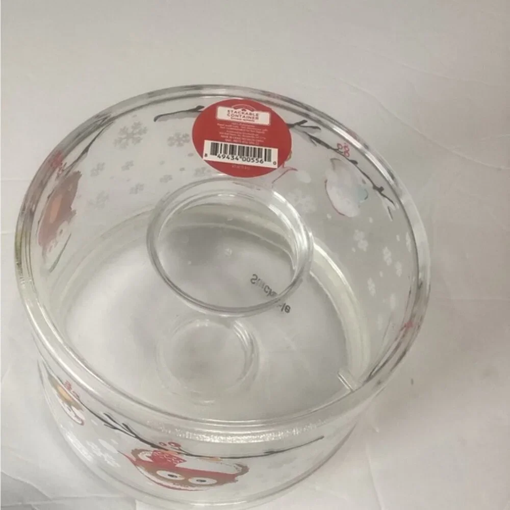 Clear plastic Christmas owl themed cookie jar